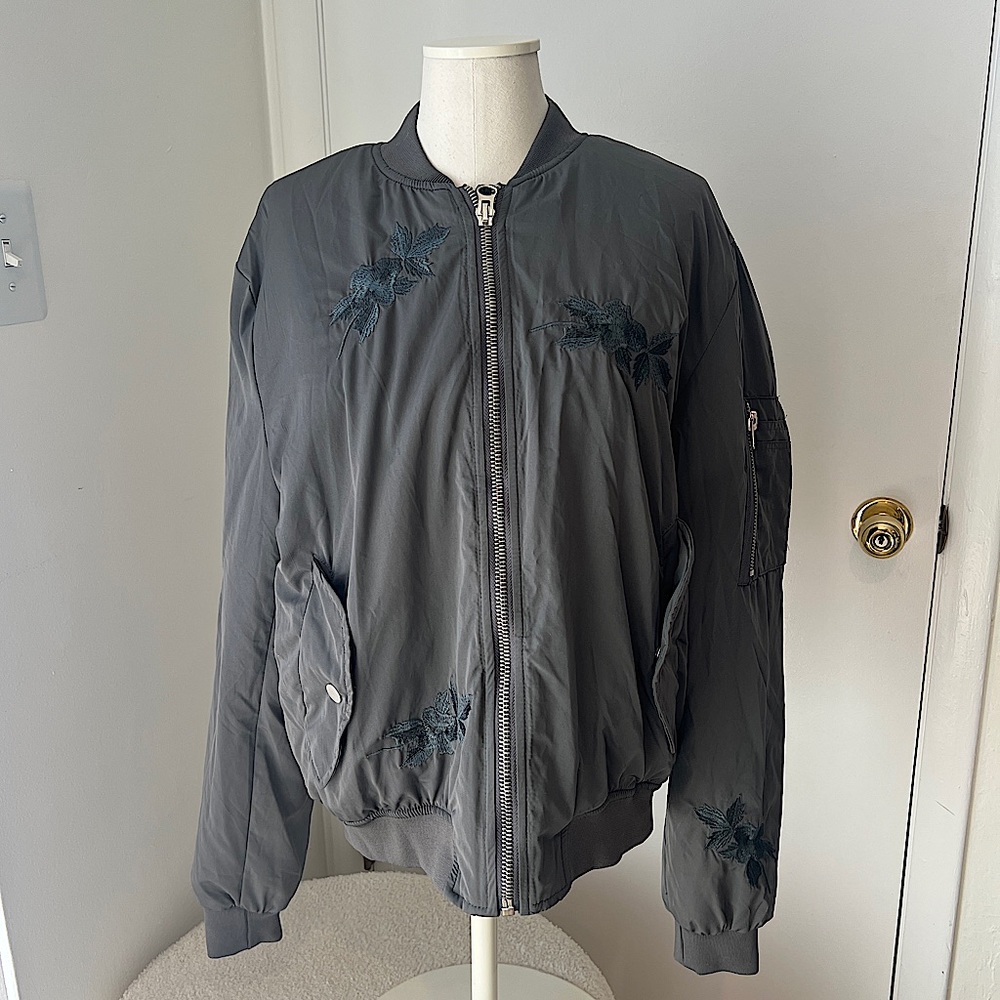 Embroidered Puff Bomber Jacket